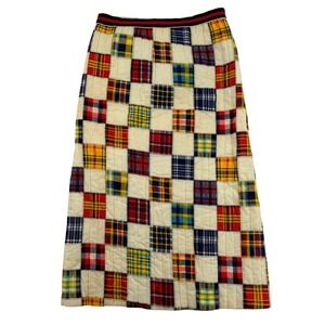 Vintage Her Majesty Quilted Patchwork Plaid Maxi Skirt Ric Rac Pockets Size 12